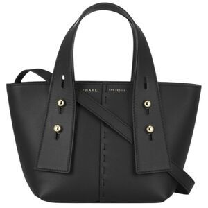 Frame Leather Les Second Tote Crossbody Bag Double Handles Black Gold Zip Up EUC